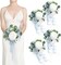 Set of 4 Artificial Bridesmaid Bouquets – Dusty Blue & White Wedding Flower Bouquets with Light Blue Roses and Ribbon, Silk Bridal Party Flowers for Ceremony, Reception & Anniversary, 7-Inch Diameter